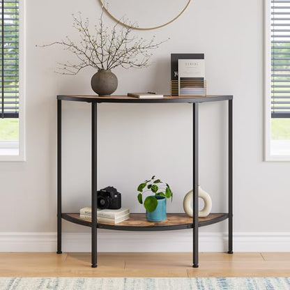 Entryway Table with Storage,Narrow Console Table for Living Room | Coffee Table 2-Tier Half Moon Sofa Table,Small Entry Table,Hallway Side Table with Metal Frame,Brown - color: Modern Style-brown