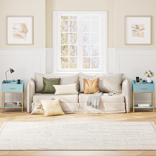 Nightstand with Charging Station,3-Tier Modern Bedside Table Night Stand with Storage Drawer and Open Shelf,Small End Side Table for Bedroom,Living Room,Blue - color: Blue With Charging Station