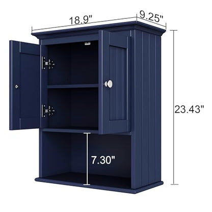 Treocho Wood Wall Cabinet, Bathroom Medicine Cabinet Storage with Doors and Adjustable Shelf, Rustic Cabinet Wall Mounted for Bathroom, Living Room, Kitchen, Blue - color: Blue