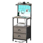 sthmec Tall Nightstands with Charging Station, LED Night Stand Bedsides with 2 Drawers Fabric, Hooks,USB Port and Open Storage Shelves,Tall End Table Bedside for Bedroom,Office, Grey - color: Grey, style: 2 Drawers