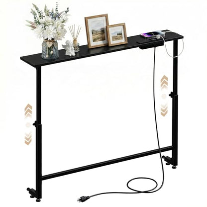 Faesun 33.5 Inch Behind Couch Table, 24"-32" Adjustable Height Range, Behind The Couch Table with Outlet, Adjustable Console Table, Narrow Long Sofa Table, for Living Room, Small Black - color: Black, size: 33.5"w x 5.9"d (C-shaped)