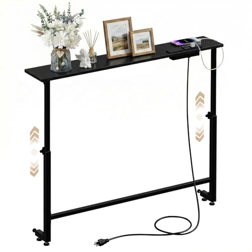 Faesun 33.5 Inch Behind Couch Table, 24"-32" Adjustable Height Range, Behind The Couch Table with Outlet, Adjustable Console Table, Narrow Long Sofa Table, for Living Room, Small Black - color: Black, size: 33.5"w x 5.9"d (C-shaped)