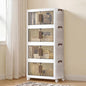 SONGMICS 26QT Plastic Storage Bins with 1 Lid, 4-Tier Stackable Bins with Doors and Wheels, Foldable Storage Boxes, for Closets, Bedroom, Living Room, Office, White URLB445WZ01 - size: 4 x 26QT