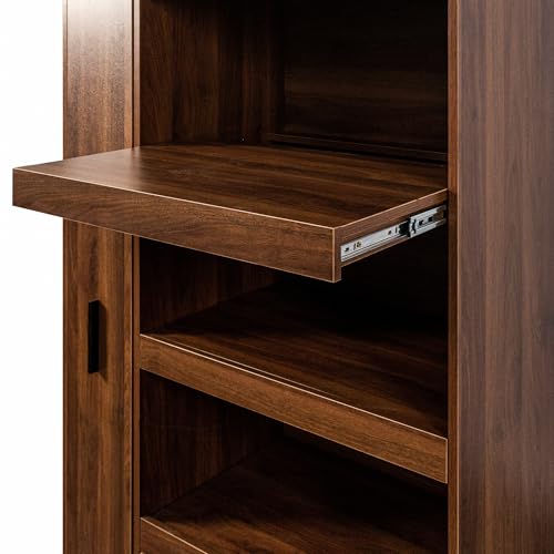 70.87" Tall Kitchen Pantry Storage Cabinet with Pull-Out Shelf, Glass Doors, 2 Drawers & Side Shelves, Freestanding Wood Hutch Cupboard with Microwave Stand for Dining Room, Coffee Bar, Walnut - color: 04 Walnut