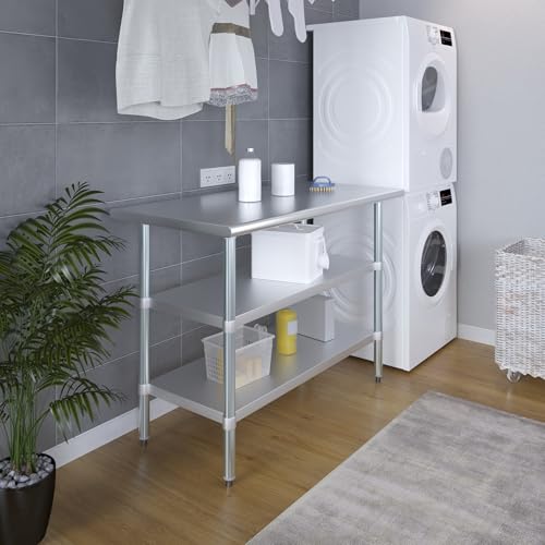 Stainless Steel Work Table with 2 Shelves | Metal Utility Table | Commercial & Residential NSF Utility (Stainless Steel Table with 2 Shelves, 48" Long x 24" Deep) - size: 48" Long x 24" Deep