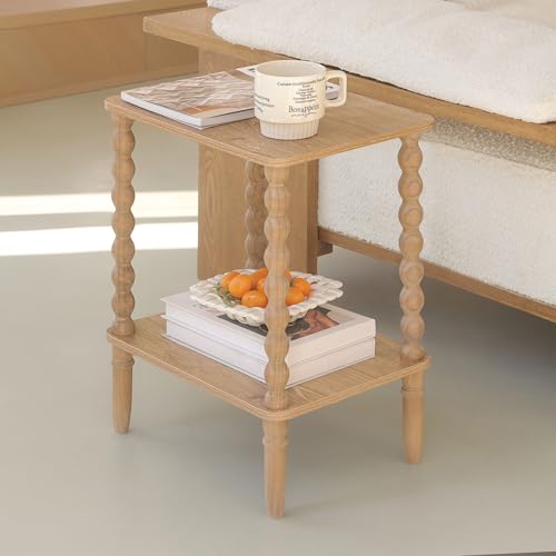 Fultyle Small End Table, Couch Side Table with 2-Tier Storage Shelf, Wood Coffee Table for Bedroom, Living Room, Small Spaces (Rustic Walnut) - color: Rustic Walnut