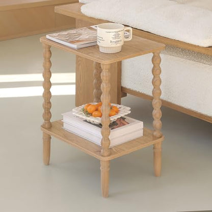 Fultyle Small End Table, Couch Side Table with 2-Tier Storage Shelf, Wood Coffee Table for Bedroom, Living Room, Small Spaces (Rustic Walnut) - color: Rustic Walnut