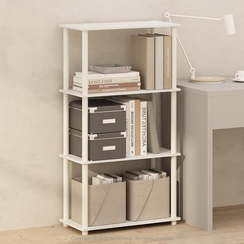 Furinno Turn-N-Tube Book Shelf, 4-Tier Bookshelf, Bookcase with Multipurpose Compact Display Rack, 11.6 x 23.6 x 43.2, for Living Room, Bedroom, Home Office, White/White - color: White, size: 4-Tier, Round Tubes