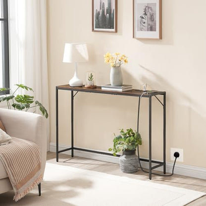 MAHANCRIS Console Table, Narrow Sofa Table, 43.7” Entrance Table with Power Station, Behind Couch Table, Simple Style, for Living Room, Hallway, Entryway, Foyer, Rustic Brown and Black CTHR112E01 - color: Rustic Brown, Black