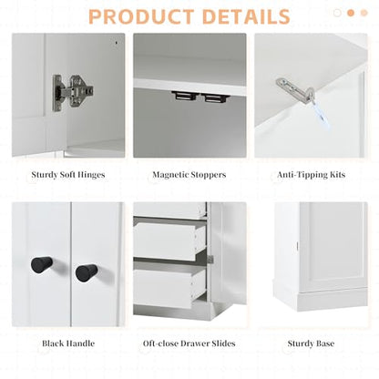 Merax 77'' Tall Freestanding Kitchen Pantry, 35''Lx17.7''W Modern Shaker Style Cupboard Storage Cabinet with Adjustable Shelves,Door Shelves, Drawers and Wine Racks, White - color: White