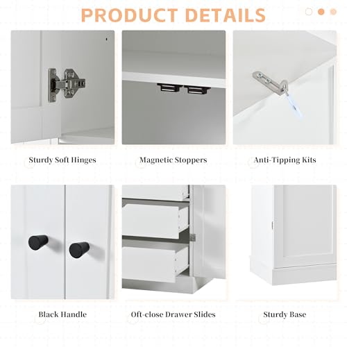 Polibi 77" Tall Freestanding Kitchen Pantry Cabinet, 35" L x 17.7" W Modern Shaker Style Storage Cupboard with Adjustable Shelves, Wine Racks, Drawers, Door Shelves, White - color: White