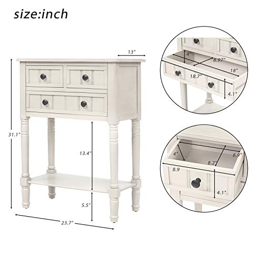 Knocbel Slim Antique Entry Console Table with Drawers & Bottom Open Shelf, Solid Wood Sofa Couch Table for Entryway Hallway Living Room (Ivory White) - color: Ivory White