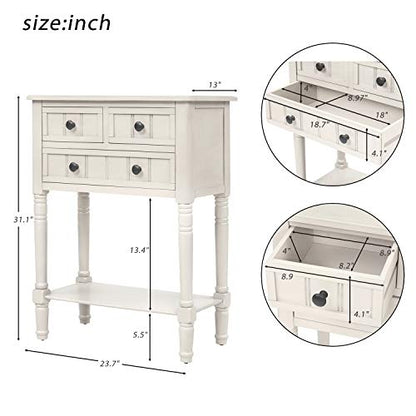 Knocbel Slim Antique Entry Console Table with Drawers & Bottom Open Shelf, Solid Wood Sofa Couch Table for Entryway Hallway Living Room (Ivory White) - color: Ivory White