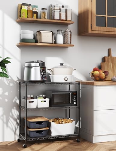 Simple Deluxe Heavy Duty 3-Tier Storage Shelves 750Lb Capacity, 24.02" D x 13.78" W x 29.92" H Shelving Unit for Pantry, Garage, Laundry and Kitchen, Black - size: 3-Tier, 13.78"W x 24.02"D x 29.92"H