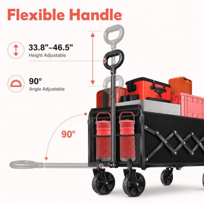 Collapsible Wagon Cart with Wheels, Compact 360 lb Folding Utility Wagon | 120L compact wagon with 360 lb support, 11 lb lightweight design, adjustable handle, 2 cup holders and all-terrain wheels - size: 360LB