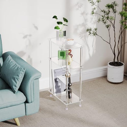 Clear Acrylic Narrow Side Table Set of 2 for Small Spaces, 15.75" L x 7.87" W x 24.6" H, 3 Tier Rectangle Slim End Table Nightstand, Small Bedside Table for Bedroom, Bathroom, Living Room - size: 3 Tier 2-Pack