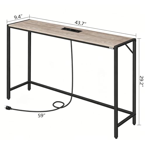 MAHANCRIS Console Table, Narrow Sofa Table, 43.7” Entrance Table with Power Station, Behind Couch Table, Simple Style, for Living Room, Hallway, Entryway, Foyer, Greige and Black CTHG112E01 - color: Greige,black