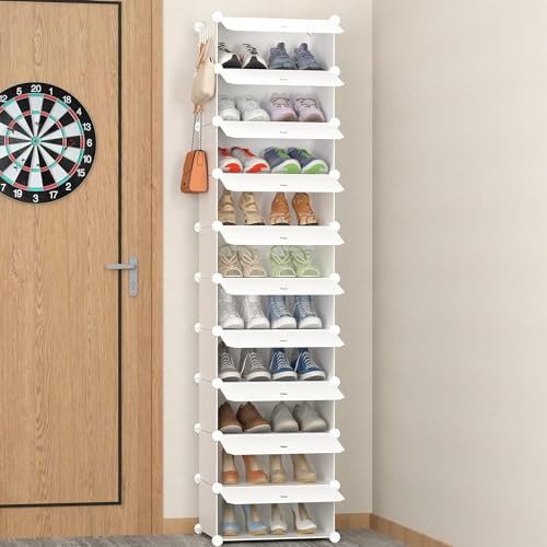 HOMIDEC Shoe Storage, 10-Tier Shoe Rack Organizer for Closet 20 Pair Narrow Shoes Shelf Cabinet for Entryway, Bedroom and Hallway - color: White