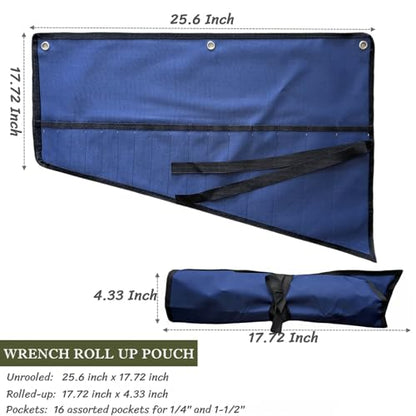 BLIRITEL 16 Pockets Wrench Roll Up Pouch, Wrench Roll Organizer and Tool Storage, Rolled Tool Pouch for Mechanic Electrician Craftsman (Blue) - color: Blue