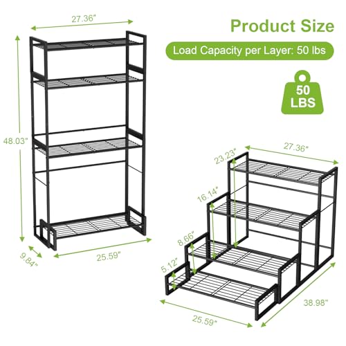 VyGrow Plant Stand, 4 Tier Widened Stackable Tiered Plant Stand, Upgraded Scalable Heavy Duty Tall Plant Shelf for Indoor Outdoor, Garden, Display Shelves, Flower Pot Holder, Black - color: Black 9.84"W