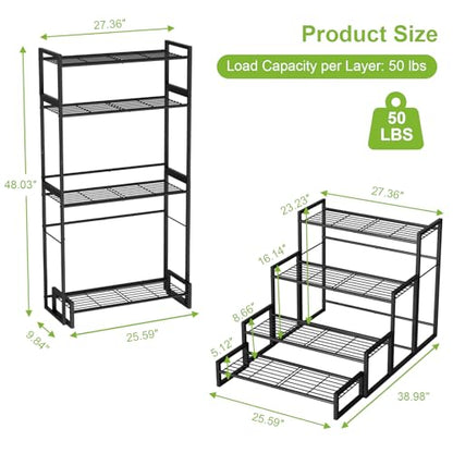 VyGrow Plant Stand, 4 Tier Widened Stackable Tiered Plant Stand, Upgraded Scalable Heavy Duty Tall Plant Shelf for Indoor Outdoor, Garden, Display Shelves, Flower Pot Holder, Black - color: Black 9.84"W