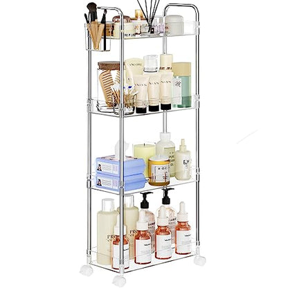 SPACEKEEPER Acrylic Rolling Storage Cart 4 Tier Clear Bathroom Cart Organizer, Transparency Rolling Utility Cart Laundry Room Organization Multifunction Mobile Shelving Unit for Office, Living Room - size: 4 Tier