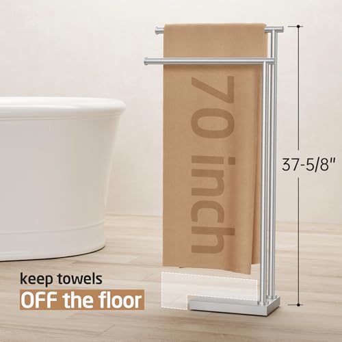 KES Free Standing Towel Racks for Bathroom with 3X Thicker Base, 2-Tier Towel Rack Stand for Bathroom Floor, Upgrade Steady Design, Pro-Grade 18/8 Stainless Steel Brushed Finish, BTH239A-2 - size: 33-37 inch (2-tier, Variable Height)