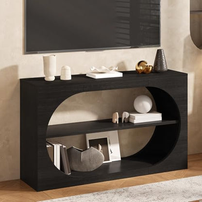 55-Inch Entryway Table with Storage, 3-Tier Console Tables, Behind Couch Table Wood Narrow Console Tables for Entryway, Living Room, Foyer, Hallway, Entry (Black) - color: Black