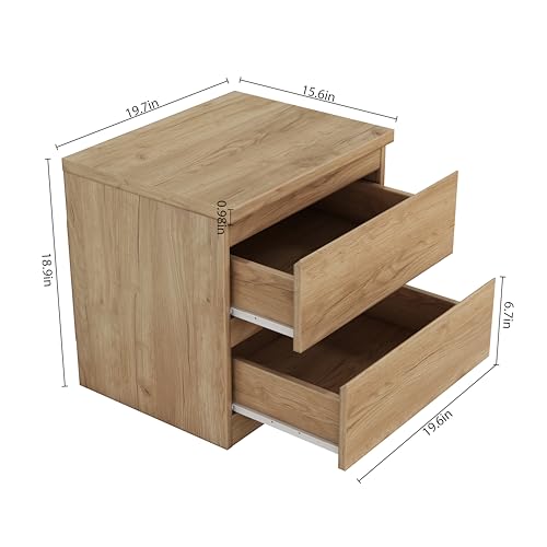 Nightstand with Drawers, Bedside Table with Drawers, Sofa Side Table Storage Cabinet, Night Stand for Bedroom Living Room (1, 2 Drawers Nature, 19.7" W×15.6" D×18.9" H) - color: 2 Drawers Nature