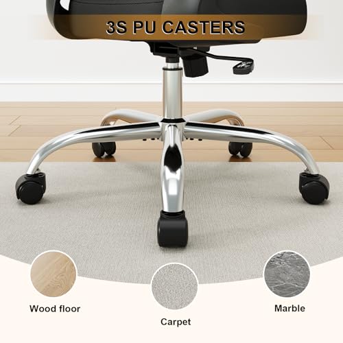 Office Chair, Ergonomic Desk Chairs 330LBS Capacity High Back Mesh Computer Chair with Flip-up Armrests, Comfy Work Chair with Adjustable Lumbar Support, Rolling Chair - color: Black-chrome