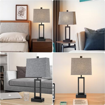Rinweey 23.5" Touch Control Table Lamps Set of 2, Modern Bedside Lamps with USB A+C Ports & AC Outlet, 3 Way Dimmable Contemporary Nightstand Lamps for Bedroom Living Room Gray(LED Bulb Included) - color: Gray