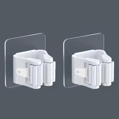 Command-Style Broom Holder Wall Mount – No Drill Adhesive Mop Holder for Bathroom & Kitchen Storage (2)