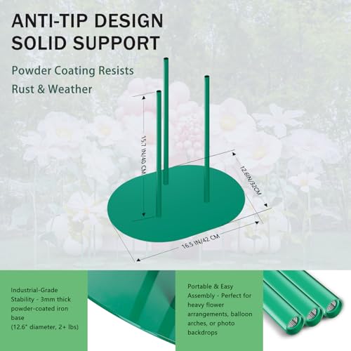 Mverse Heavy-Duty Metal Stand Base for Giant Flowers, 16.5" Powder-Coated Iron Base with 3 Bendable Aluminum Pipes and Pins for Wedding Arch, Party Backdrop, Event Décor (2 Set) - size: 2 Sets 16.5"