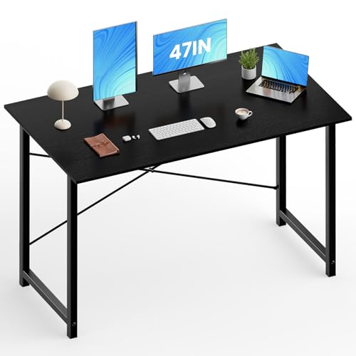 OLIXIS 47-Inch Large Computer Desk for Home Office, Black | Gaming Writing Work and Study Desk for Bedroom, Sturdy Metal Frame, Compact Modern Design - color: Black, size: 47-In