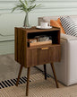 Veegle Nightstand,Modern Bedside Table with Storage Drawer and Open Wood Shelf, Accent Night Stand with Solid Wood Legs for Living Room, Bedroom and Small Spaces,Easy Assembly (Walnut Brown) - color: Walnut Brown-2