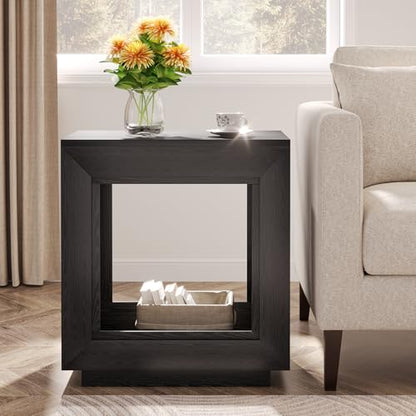 Tribesigns Rustic Brown End Table, 24" Side Table with Storage Shelf, Farmhouse Style Nightstand Bedside Table (1, Black) - color: Black