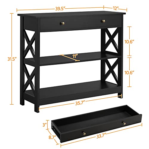 Yaheetech TV Stand, Entertainment Center with Drawer, 39.5" Media Console Table for TV with 2 Open Shelves for Bedroom, Living Room, Entryway, Black - color: Black