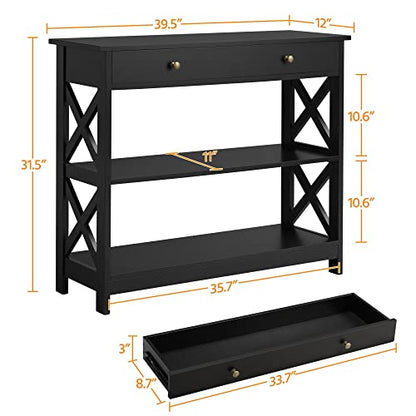 Yaheetech TV Stand, Entertainment Center with Drawer, 39.5" Media Console Table for TV with 2 Open Shelves for Bedroom, Living Room, Entryway, Black - color: Black