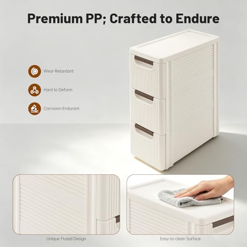 3 Drawers Slim Bathroom Storage Cabinet,Narrow Plastic Storage Cart,Rolling Dresser on Wheels for Bedroom,Living Room,Bathroom,Kitchen - size: 3 Drawers