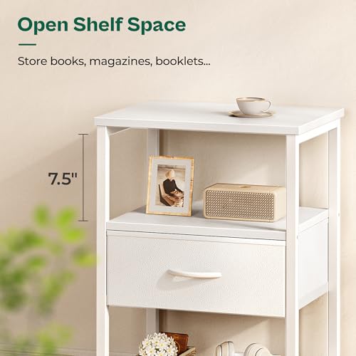 Huuger Nightstand Set of 2, Night Stand with Fabric Drawer, Mesh Shelf, Side Table with Storage, Fabric Drawer Dresser, Open Shelf, Metal Frame, Bedroom, White - color: White