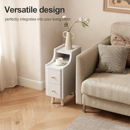 Narrow Nightstand with 2 Drawers,White Nightstand,Bedside Table,Solid Wood Modern Bedside Table for Bedroom,Study,Toilet - color: White, size: 15.75"D x 7.87"W x 22.32"H(2 Drawers)