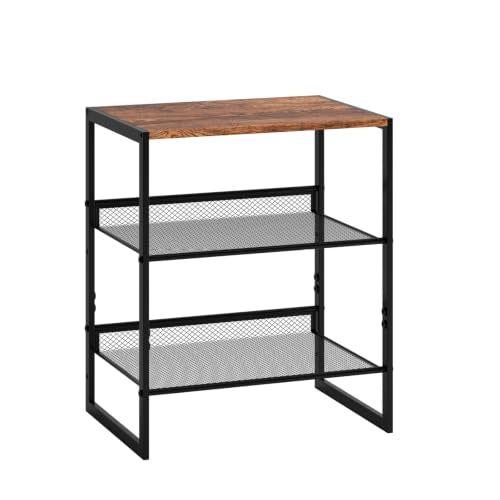 3 Tier Metal Shoe Rack, Sturdy Steel Frame with Rust-Proof Coating, MDF Top, Adjustable Flat Inclined Mesh Shelves, Anti-Tip Scratch-Resistant Feet, Sleek Show Rack for Entryway, Hallway, Garage - size: 3 Tier (16.5″x11.8″x19.8″)