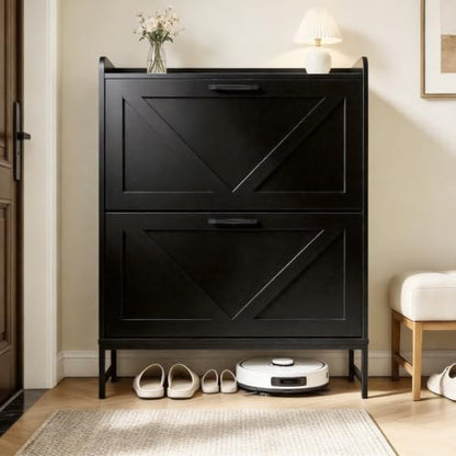 Shoe Cabinet with 2 Flip,Shoe Cabinet Storage,Shoe Organizer Cabinet,Black | Hidden Wood Shoe Cabinet,reestanding Shoe Rack Cabinet for Entryway Hallway - color: Black