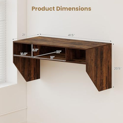 Giantex Wall-Mounted Computer Desk, Floating Laptop Desk with 3 Storage Compartments, Space-Saving Home Office Workstation Vanity Table for Bedroom, Study, Living Room (Rustic Brown) - color: Rustic Brown