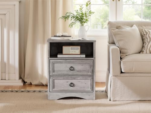 LGHM Set of 2 Nightstand, Large Night Stand with 2 Drawers, 17.7" W Accent Bed Side Table and End Table with Large Open Compartment for Bedroom, Living Room,Gray