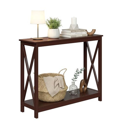 JupiterForce 39.4 Inch Console Table, Narrow 2-Tier Entryway Table with Storage Shelves, Sofa Side Table for Entryway, Living Room, Hallway, Office, Foyer, Brown - color: Brown