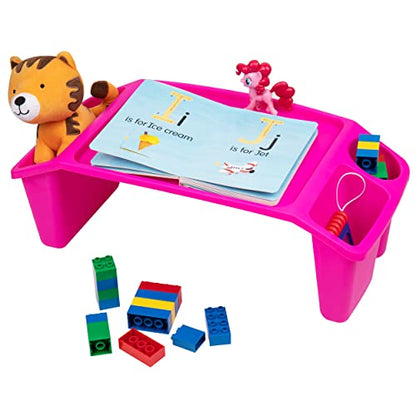 Mind Reader Kids Lap Desk, Portable Activity Tray with Side Storage, Stackable Plastic Desk for Drawing, Snacks, Study, Set of 2, Pink - color: Pink