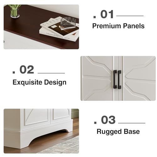 LCRBOL Sideboard with Drawer & Doors, Modern, Walnut Top & White | 30"W x 15.2"D x 32.2"H, 100 lbs top / 30 lbs shelf, 1 drawer & 2-door cabinet, adjustable shelf, soft-close hinges - color: White