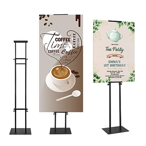 Black Pedestal Poster Sign Stand for Display, Adjustable Height Up to 80 Inchs, Heavy Duty Banner Double Sided Sign Holder for Board & Foam - style: 1