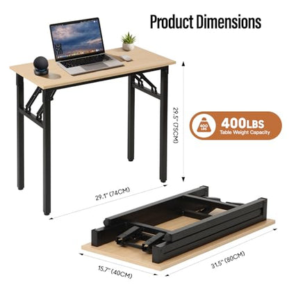 Panana Small Foldable Computer Desk, 31.5 inch Folding Home Office Desk for Small Spaces, Modern Simple Style for Home, Office, Study, Writing, No Assembly Required (Natural Wood, 31.5" x 15.7") - color: Natural Wood